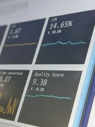 Data reporting dashboard on a laptop screen.