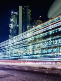 Binary code projected on a street