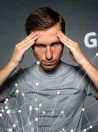 Man in a grey shirt standing in front of animated strings with the words "GDPR" in the background.