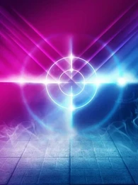 A target in all white design in front of a pink and blue background