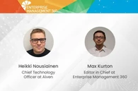 Podcast banner featuring Heikki Nousiainen and Max Kurton at EM360Tech