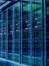 Image showing a room of multiple computer servers behind glass doors