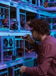 Engineer working on tech servers