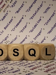 The letters "NOSQL" on wooden blocks.
