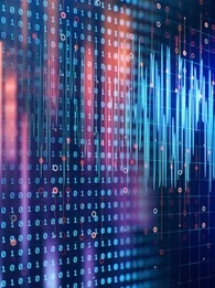 Binary code on a blue and purple screen