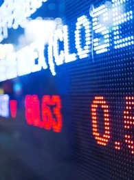 Plummeting stock markets with numbers in red