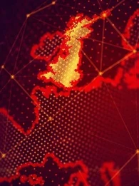 Map of the world in red showing UK lit up in yellow