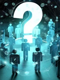 figures of people looking at a large question mark showing confusion