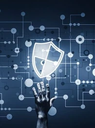 Graphic showing a hand reaching up to grab a shield