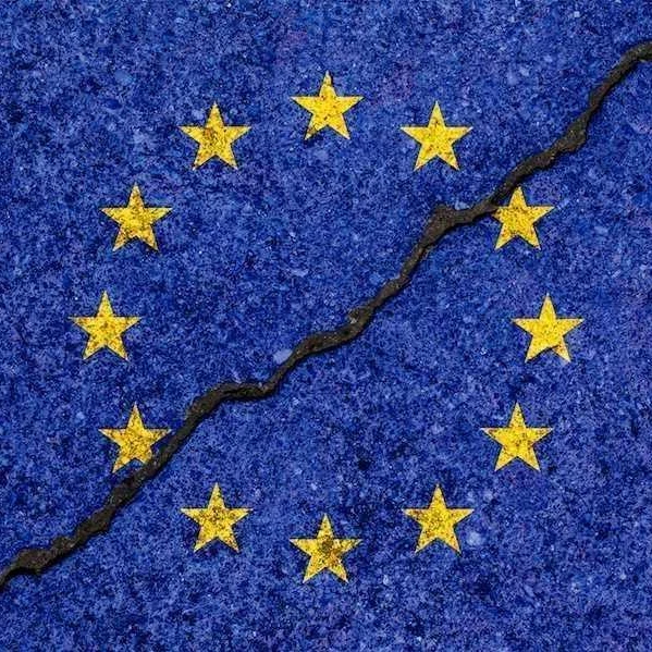 Image showing the EU flag on a cracked pavement
