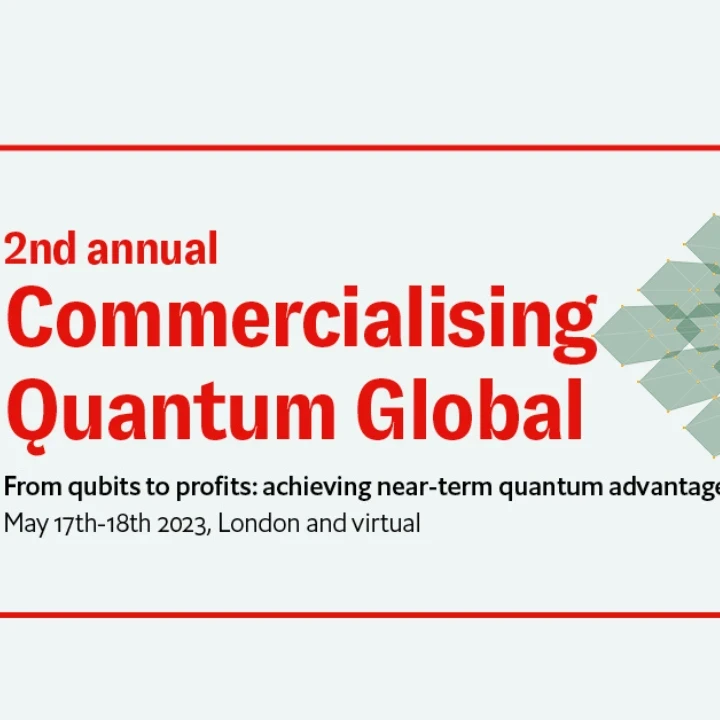 Economist Impact logo in red alongside the text "2nd annual Commercialising Quantum Global" and "From qubits to profits: achieving near-term quantum advantage"