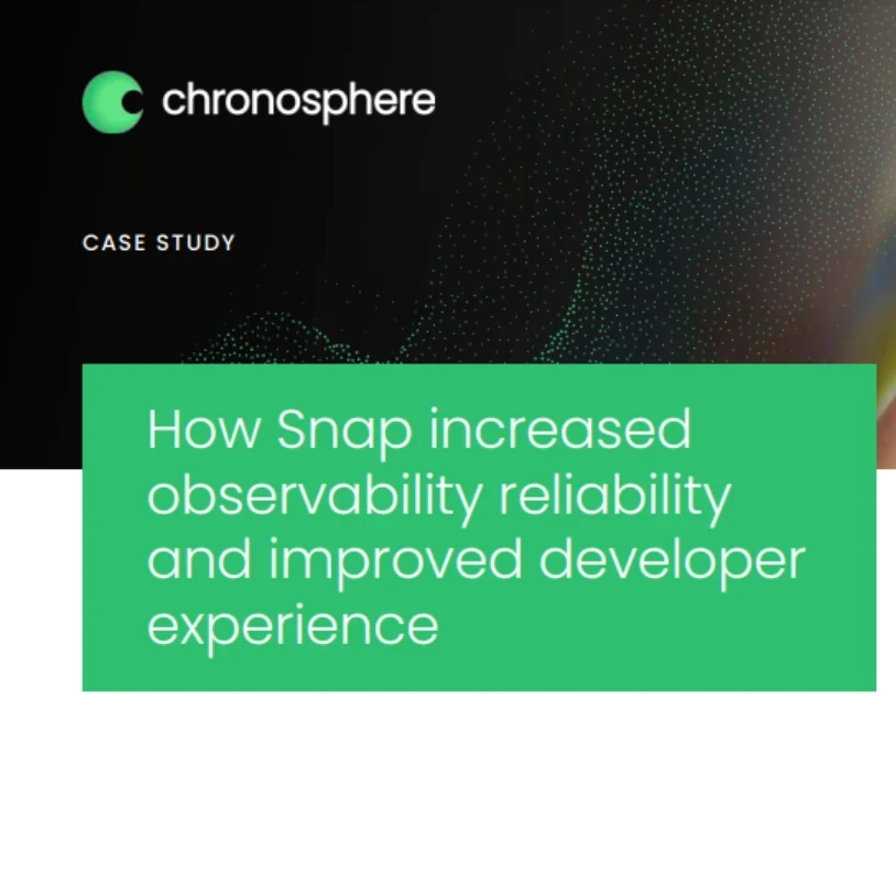 White paper cover image with the words "How Snap increased observability reliability and improved developer experience" alongside the Snap Inc. and Chronosphere logo.