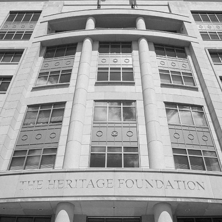 Building with the words "The Heritage Foundation" on the front facade.