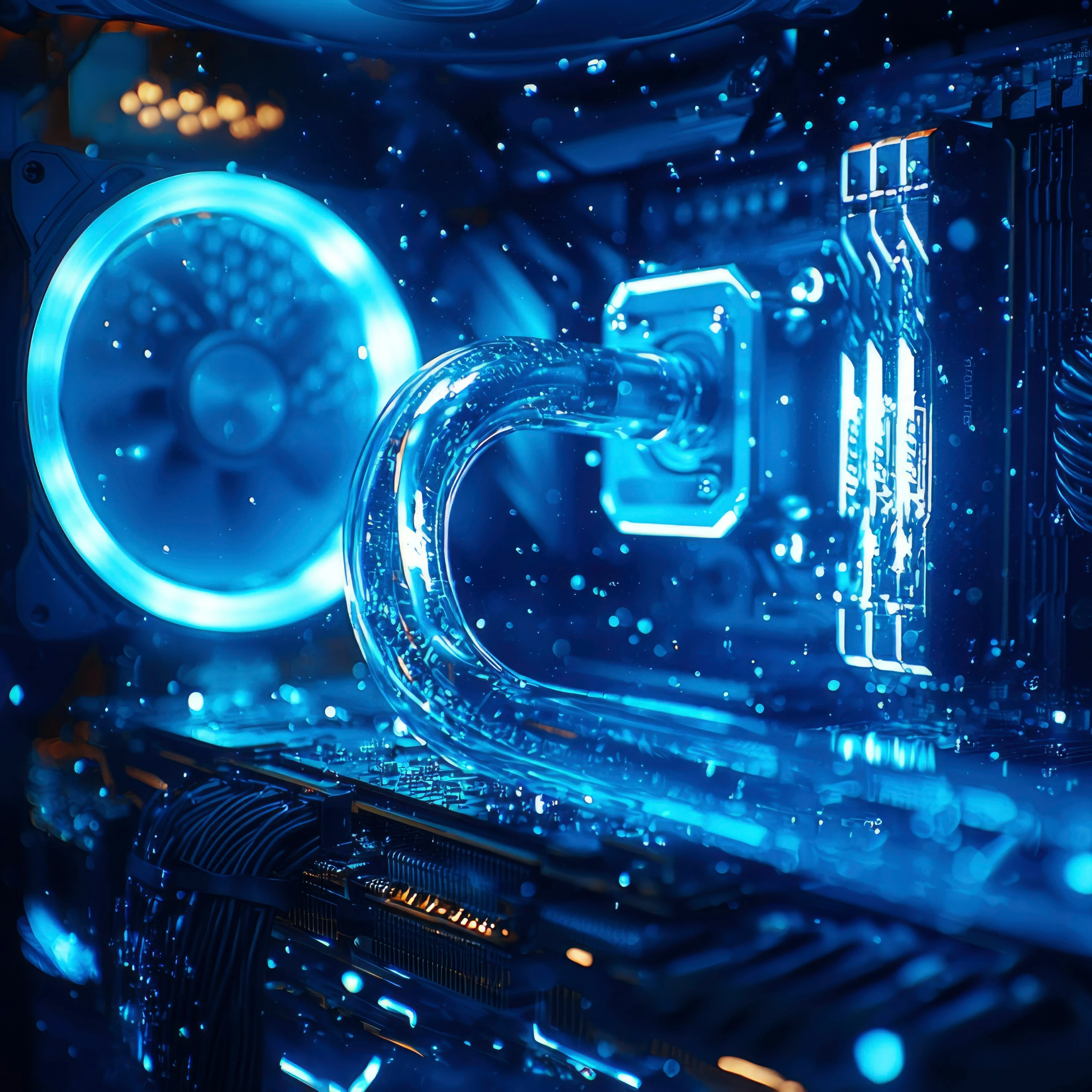 liquid cooling system in blue