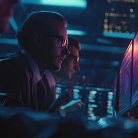 A cybersec pro looking at a monitor