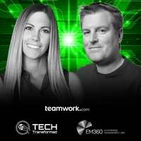 Christina and Daniel from Teamwork.com discussing project workflows on the platform’s AI-powered dashboard.