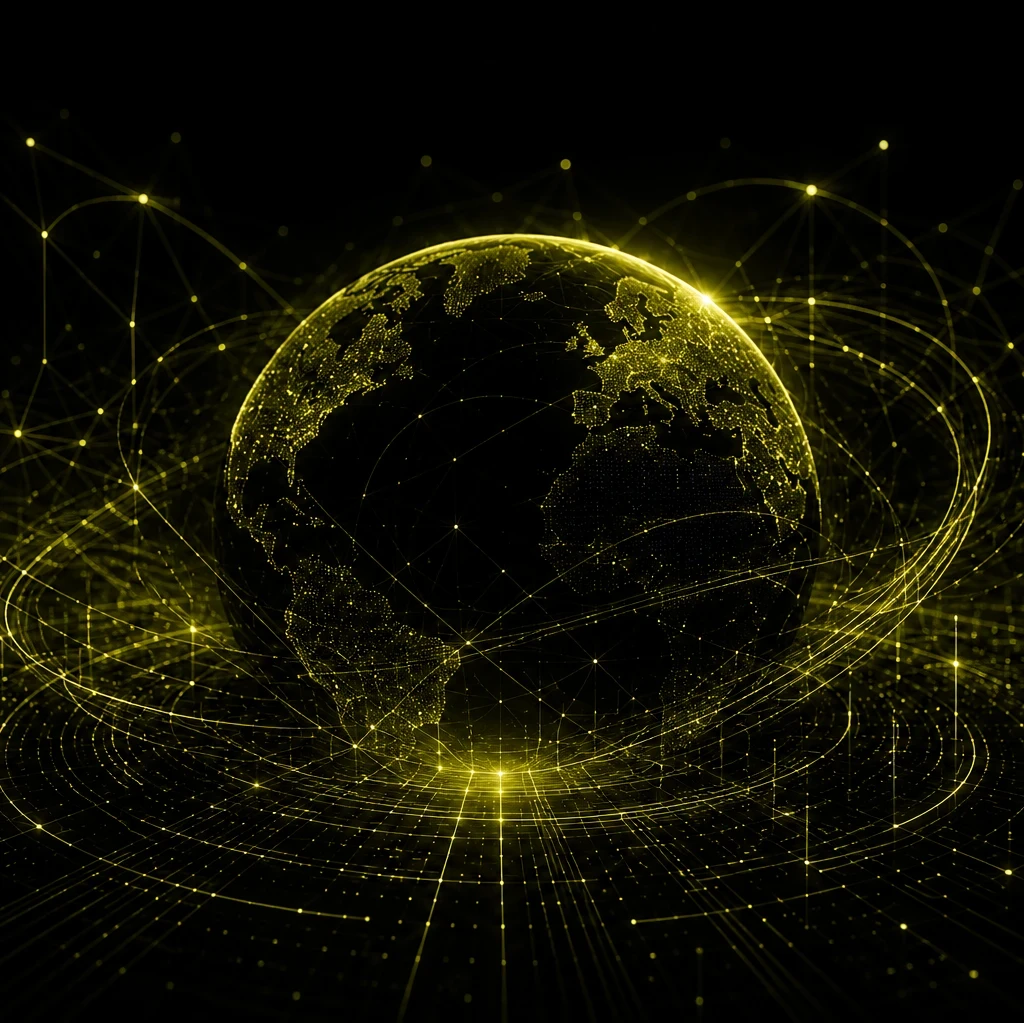 Header graphic showing a glowing olive-coloured digital globe surrounded by interconnected network lines and data pathways against a black background. The title reads “What Problem Is 6G Actually Trying To Solve?” with the subtitle “We discuss whether 6G is solving real connectivity challenges or simply adding another layer of infrastructure complexity.” The EM360Tech logo appears in the top-right corner.