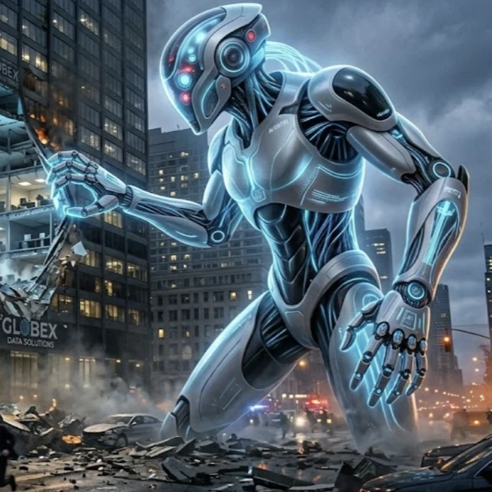 Illustration of cybersecurity infrastructure under AI-driven attack, showing automated patching systems, networked servers, and threat indicators representing AI-powered vulnerability discovery and cyber risk exposure.
