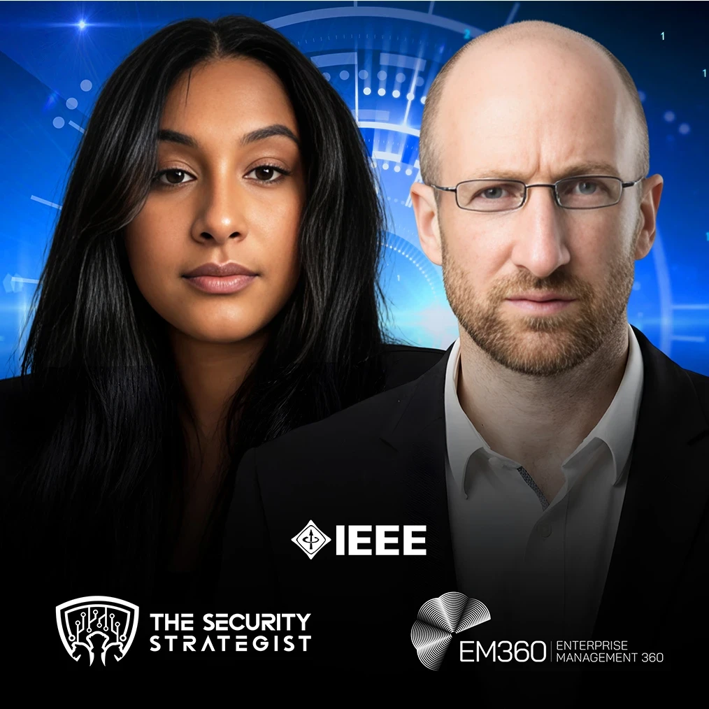 Trisha Pillay speaking with Kevin Curran, Professor of Cybersecurity at Ulster University and IEEE senior member, during a discussion on agentic AI, autonomous systems, and emerging cybersecurity risks including prompt injection and privacy by design.