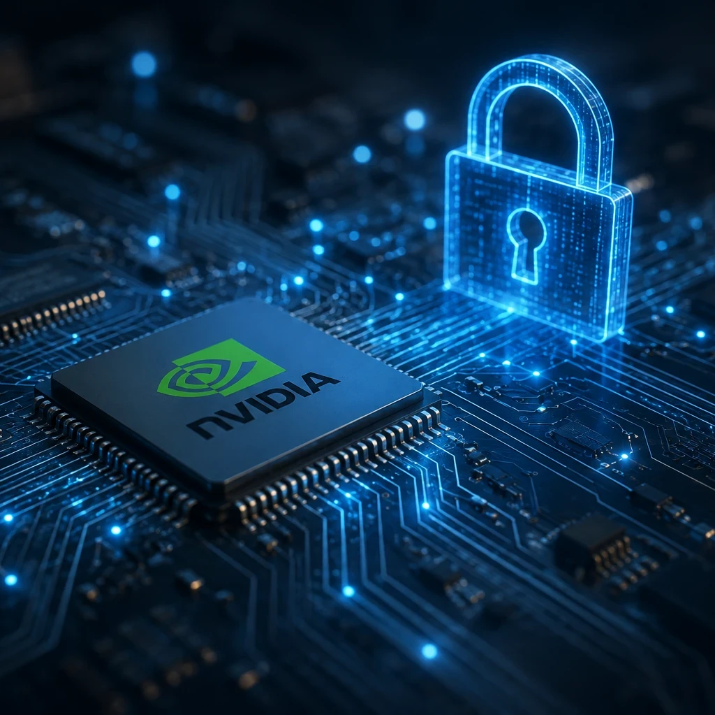 EM360Tech header graphic showing an NVIDIA AI chip on a circuit board with a glowing digital padlock above it, representing AI security and cybersecurity. The image includes the headline: "Nvidia Launches Open Secure AI Alliance After Hugging Face Breach".
