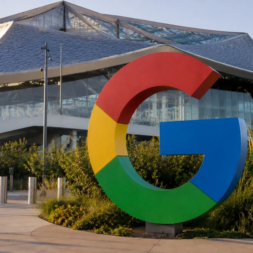 Header graphic for an EM360Tech news article titled "Google Reshuffles AI Leadership as Demis Hassabis Steps Into New Chief Scientist Role", featuring the Google "G" logo outside a modern Google office building.