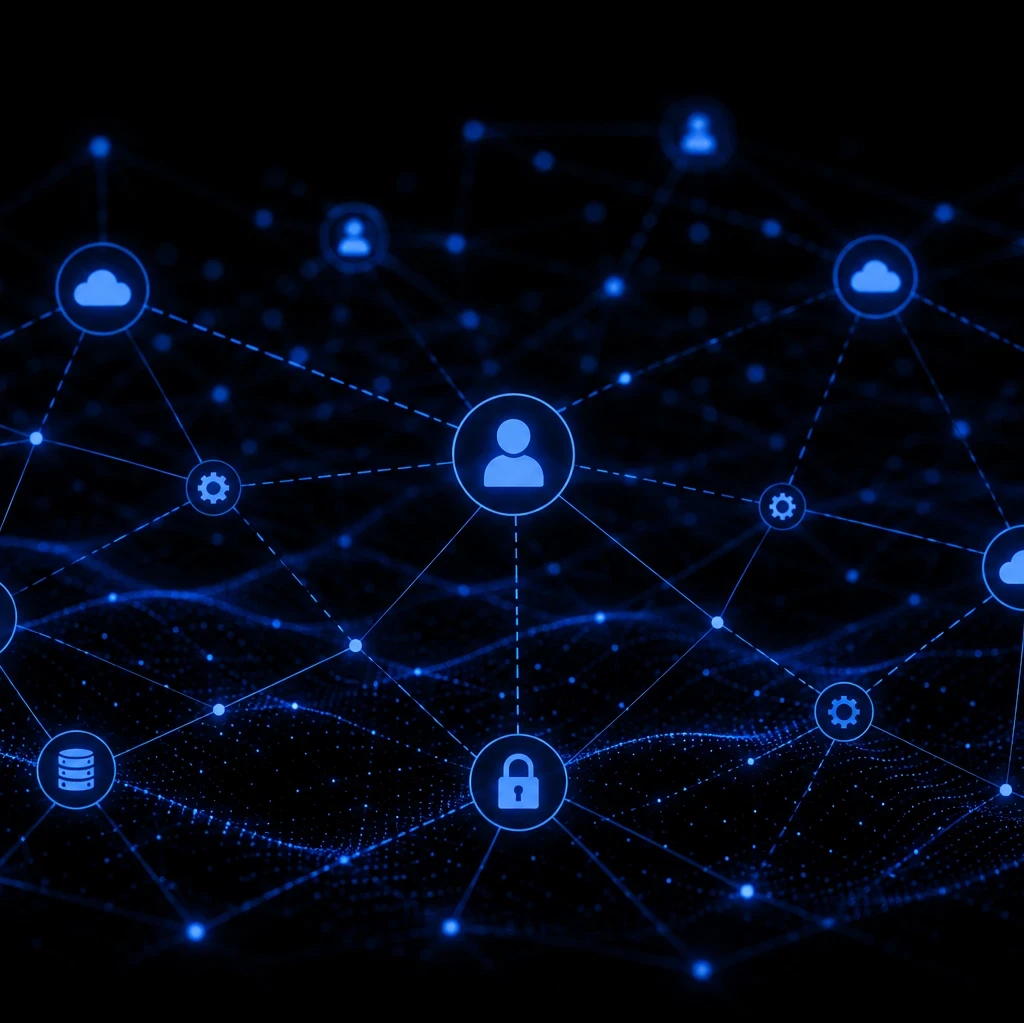 EM360Tech header graphic featuring a blue interconnected digital network of user, cloud, database and security icons on a black background, representing hidden trust relationships and enterprise connectivity. White on-image text reads: "Why the Most Dangerous Attack Surface Is Invisible" with the subtitle: "We explain why modern cyber risk increasingly emerges from hidden trust relationships, delegated authority and interconnected enterprise systems." EM360Tech logo appears in the top right.