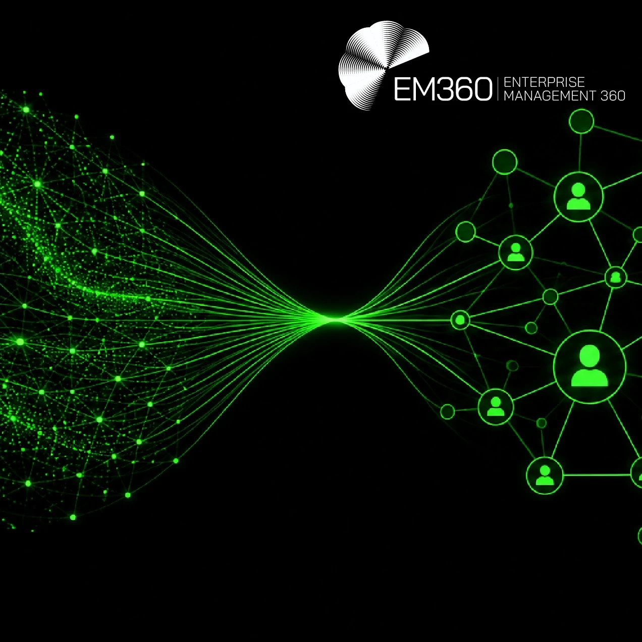 Black and green EM360Tech graphic comparing Vector RAG and Graph RAG. A flowing network of green data points on the left connects to a structured graph of linked people and entities on the right. Text reads: “Vector RAG vs Graph RAG: Which Fits Best?” and “We look at when Vector RAG is enough, when Graph RAG adds value, and why hybrid retrieval is becoming a stronger enterprise option.”