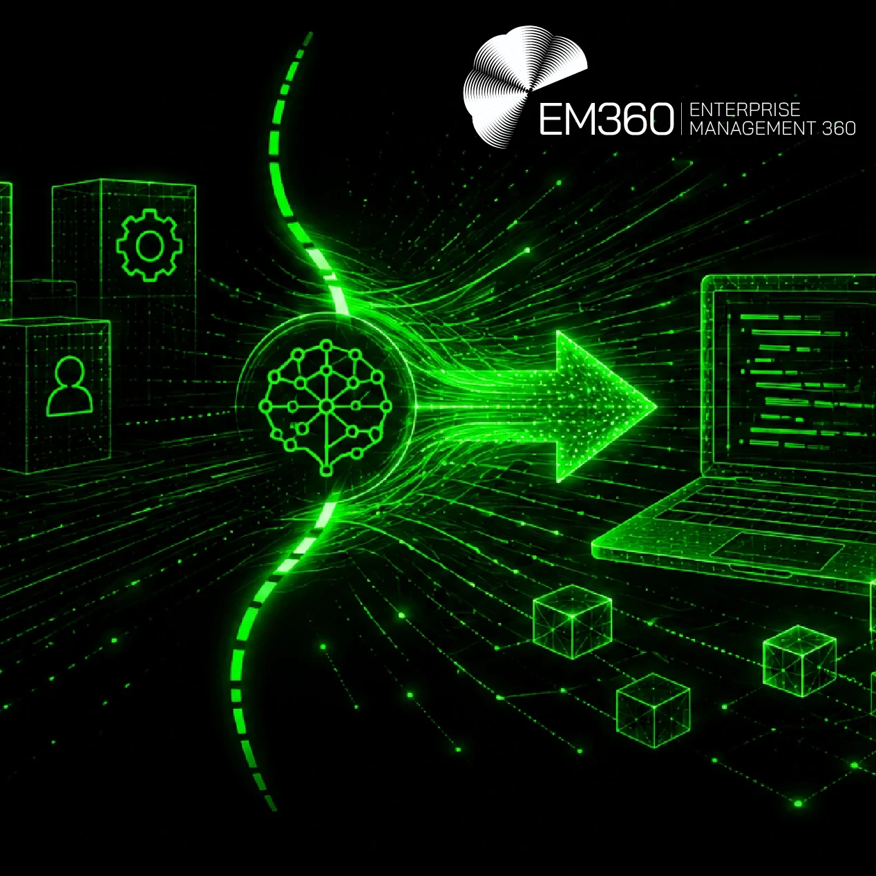 Graphic titled “Coding Agents Change the Build vs Buy Equation”, with the text “We explore how coding agents are shifting the economics behind enterprise software procurement and changing what organisations may choose to build.” Green wireframe imagery shows a shopping cart, software, laptop and robotic arm against a black background.