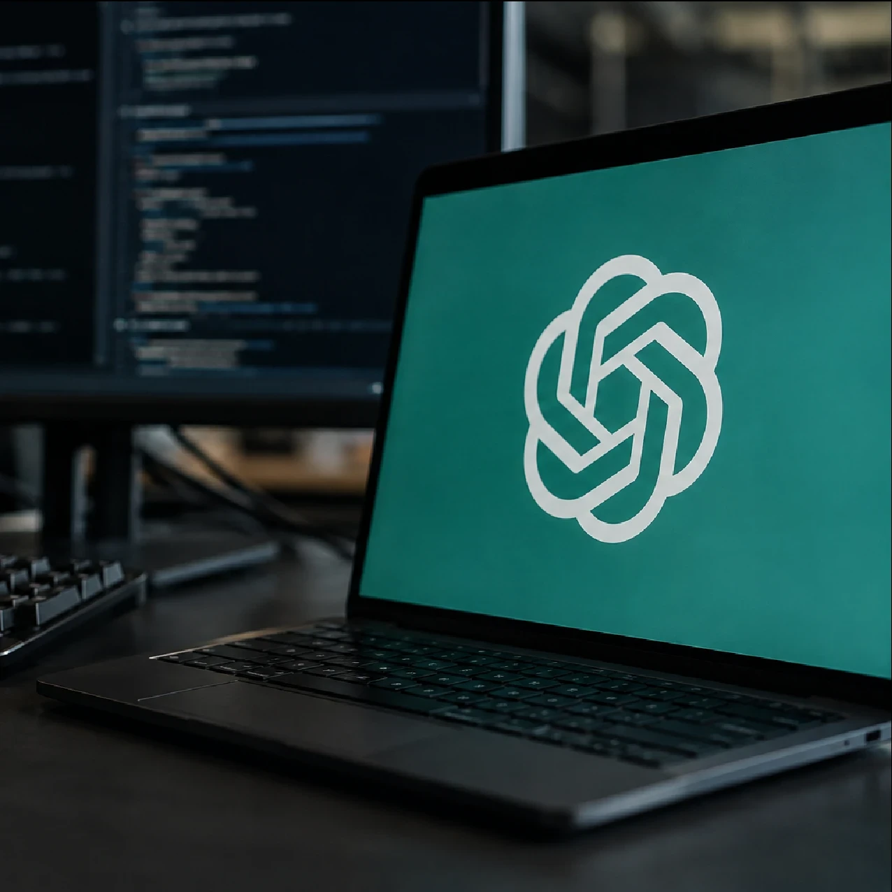 EM360Tech header graphic showing the OpenAI logo on a laptop beside computer monitors displaying code, with the headline “OpenAI’s Astra Becomes Its First ‘Critical’ Cybersecurity Model”.