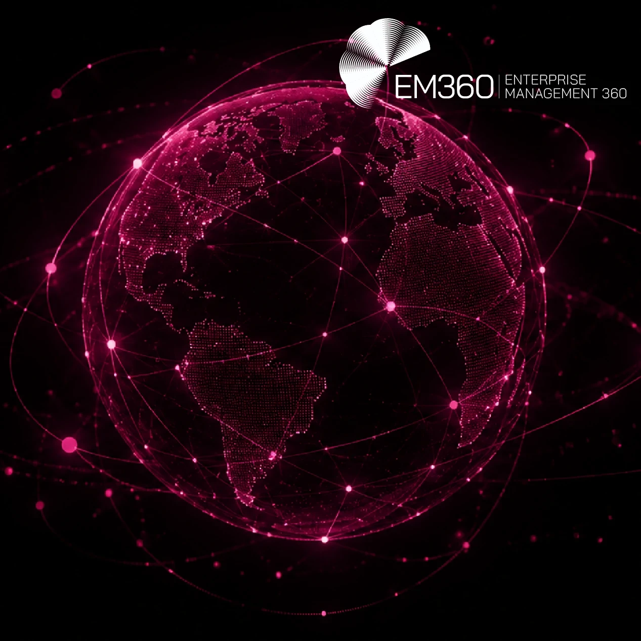 Black header graphic with a glowing deep-magenta digital globe and orbiting network lines. Large white text reads “How Revenue Teams Can Recognise Market Influence Before They Can Attribute It”, with the white EM360 Enterprise Management 360 logo above. 