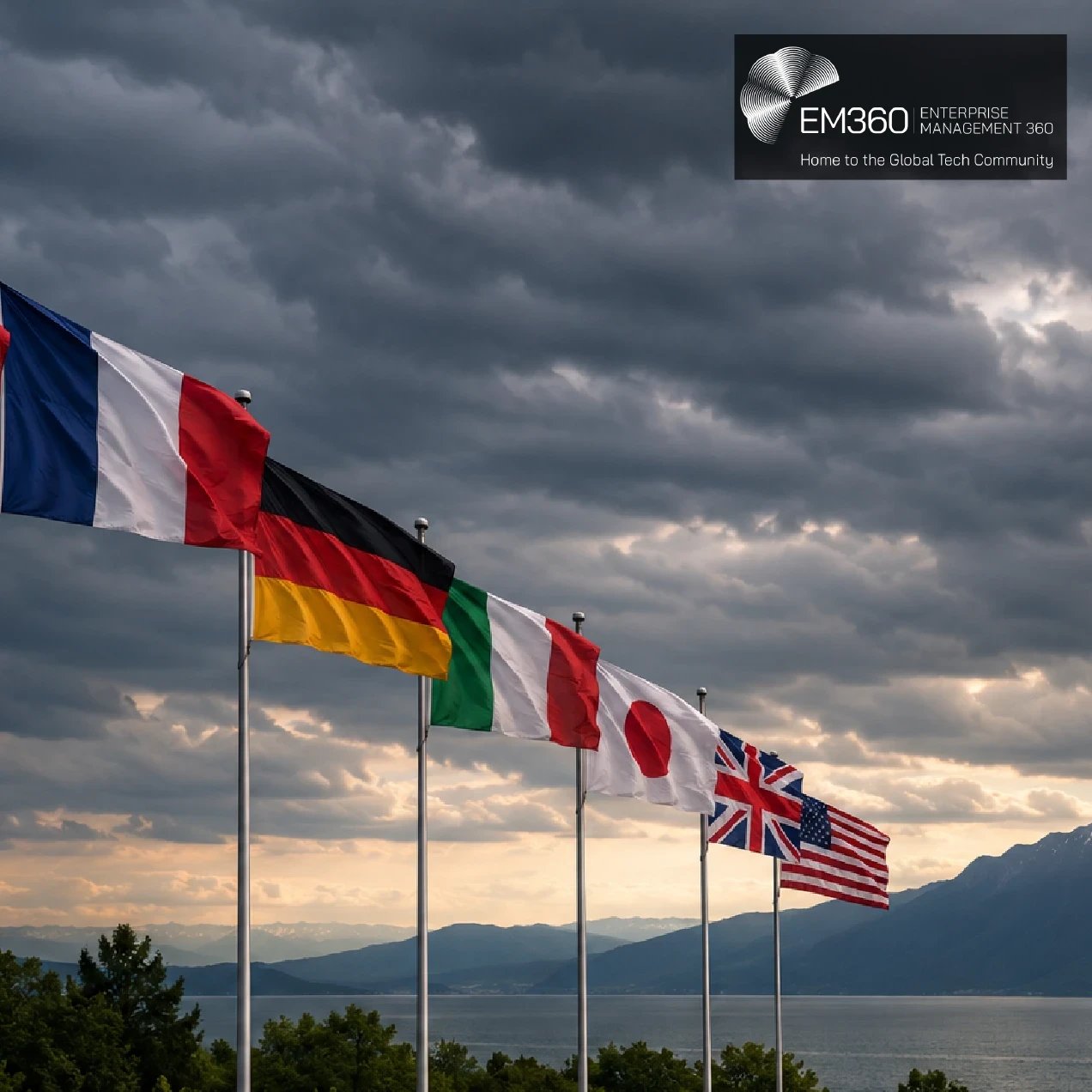 Banner image for news article about G7 summit showing various countries flags.