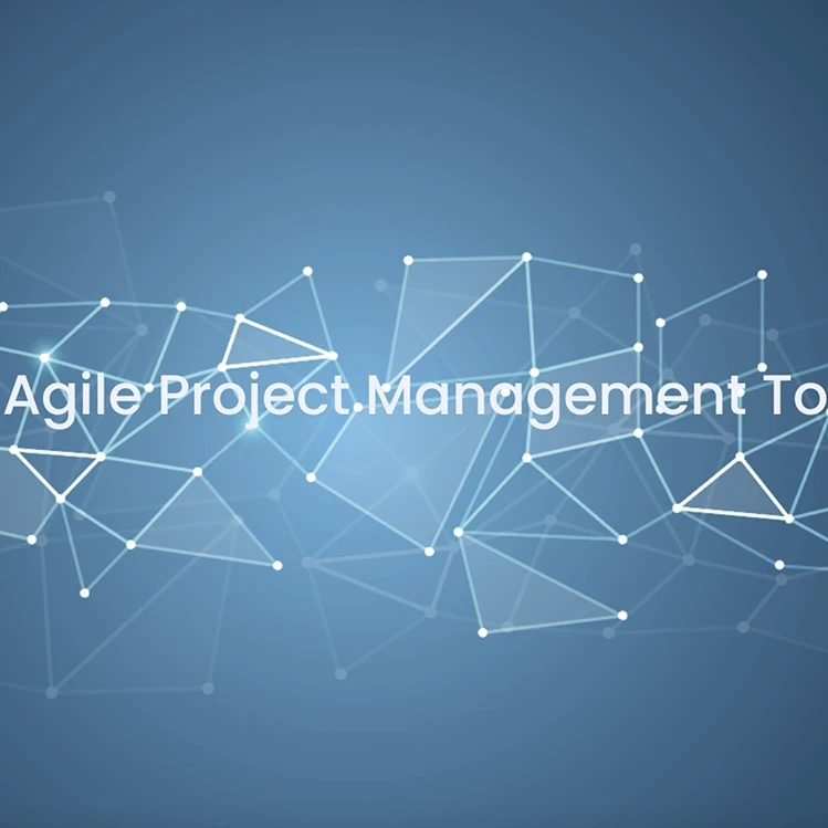 The heading "Top 10 Agile Project Management Tools" against a blue abstract background