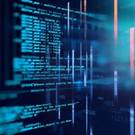 Close-up of HTML code on a computer screen with a blue background.