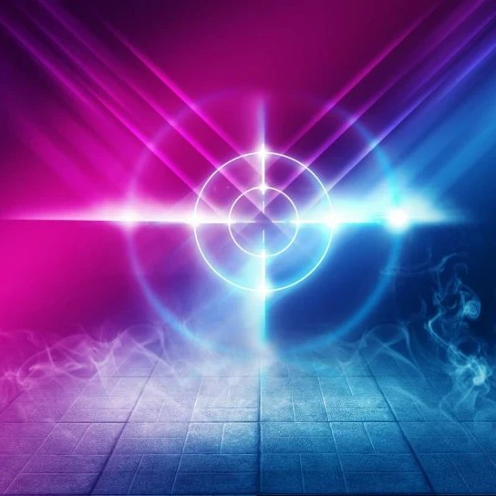 A target in all white design in front of a pink and blue background