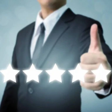 5 star rating with a person giving a thumbs up