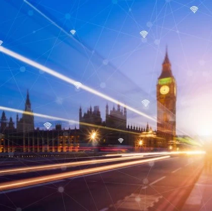 Big Ben and Houses of Parliament with connectivity signs around