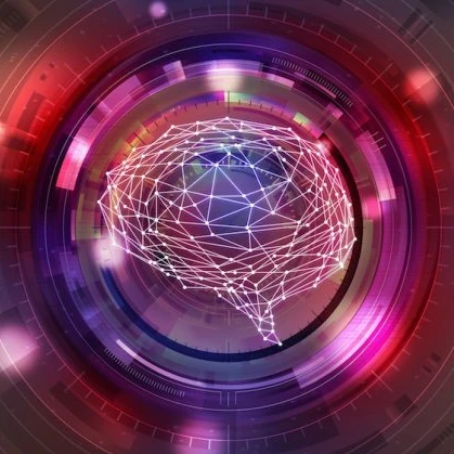 red and pink lens focusing on a line sketch of a brain