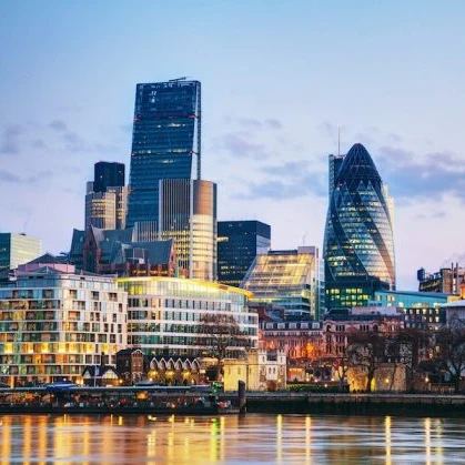 Skyline of the City of London showing the Gherkin and Horizon 22