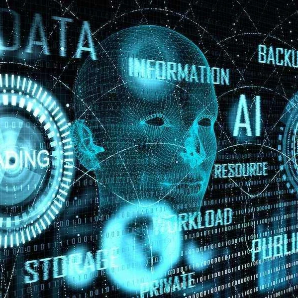 image showing data, ai, information, made up of binary code with a face outline
