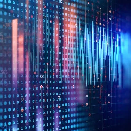 Binary code on a blue and purple screen