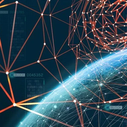 Image of the Earth with blockchain connectivity around
