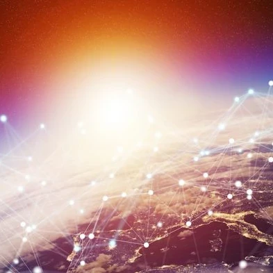 image showing earth from space with various connectors from country to country