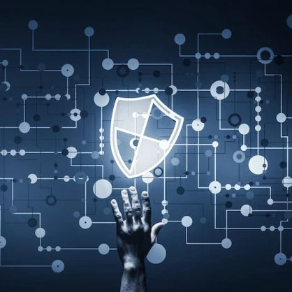 Graphic showing a hand reaching up to grab a shield