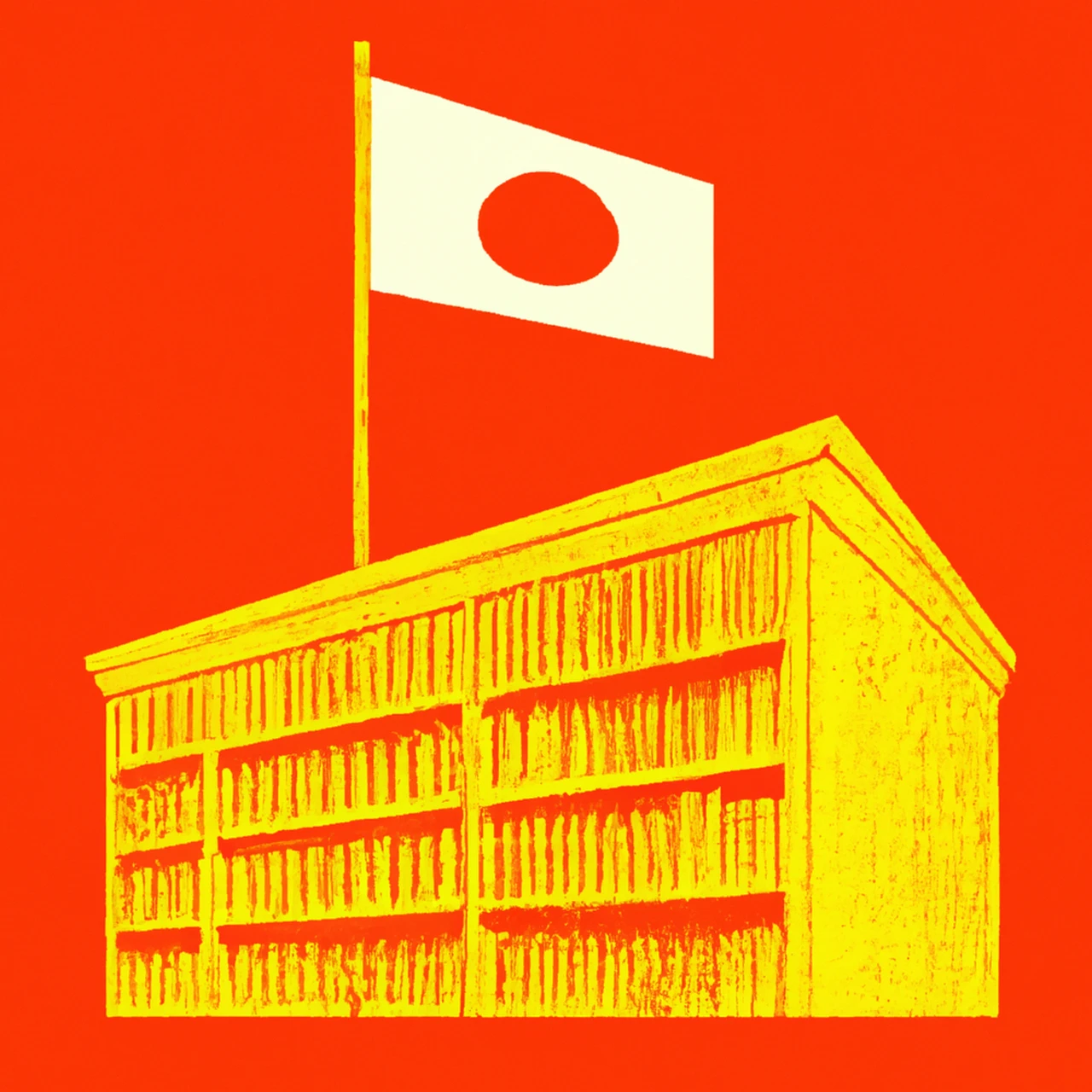 Pop-art style library with Japanese flag