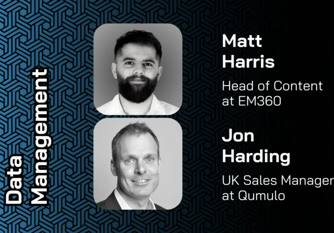 Profile pictures of Matt Harris, head of content at EM360, and Jon Harding, UK Sales Manager at Qumulo