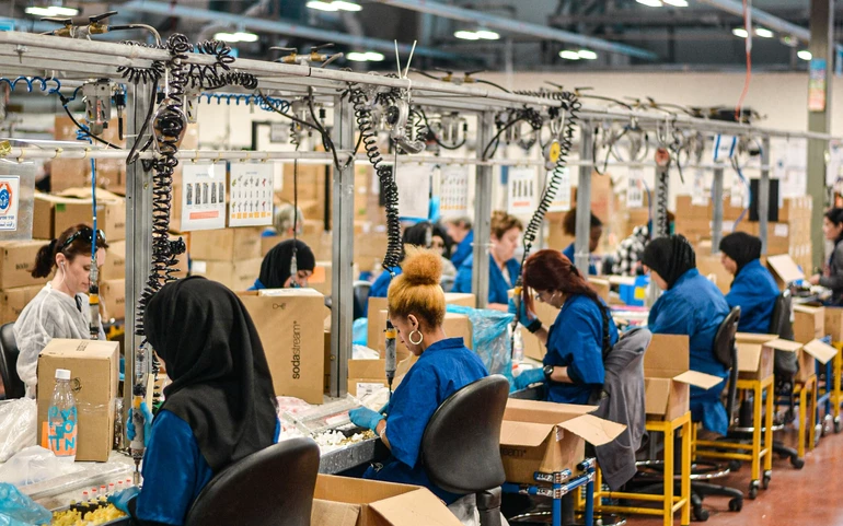 Manufacturing workers sitting
