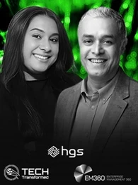 Anshuman Singh, CEO of HGS UK, and Trisha Pillay, host of Tech Transformed podcast, discussing AI in the workplace and workforce oversight.